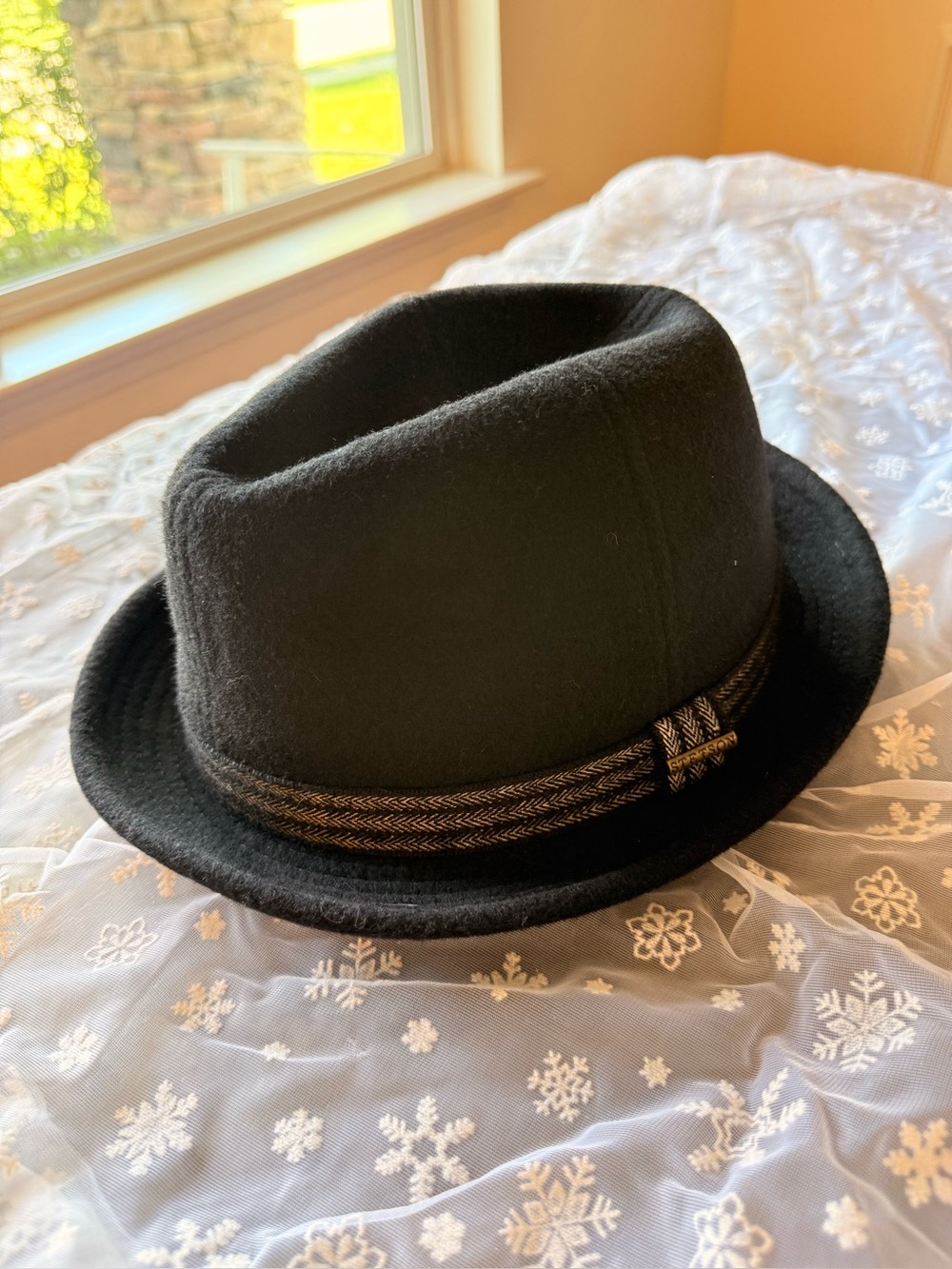 Stetson Black Wool Blend Trilby Fedora Hat Unisex NWT Size M